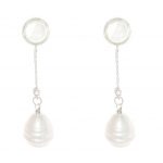 205561S Ottilie Elegant Pearl and Crystal Drop Earrings in Silver Tone.
