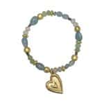 205010G Sofia Teal & Gold-Tone Beaded Heart Bracelet