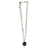 2011243G Reina Green Gem-Pendant Golden Links Necklace 