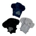 SHGL614 Crystal Heart Design Faux Fur, Faux Suede Fingerless Gloves (Black, Grey, Navy)