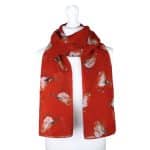 SHPS915 Red Robin Print Scarf with Glitter Finish