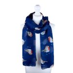 SHPS6746 Navy Winter Robin Glitter Print Scarf (Colour as Shown)