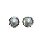 206183S Halo Diamanté Crystal Faux-Pearl Clip Earrings (Silver-Tone)