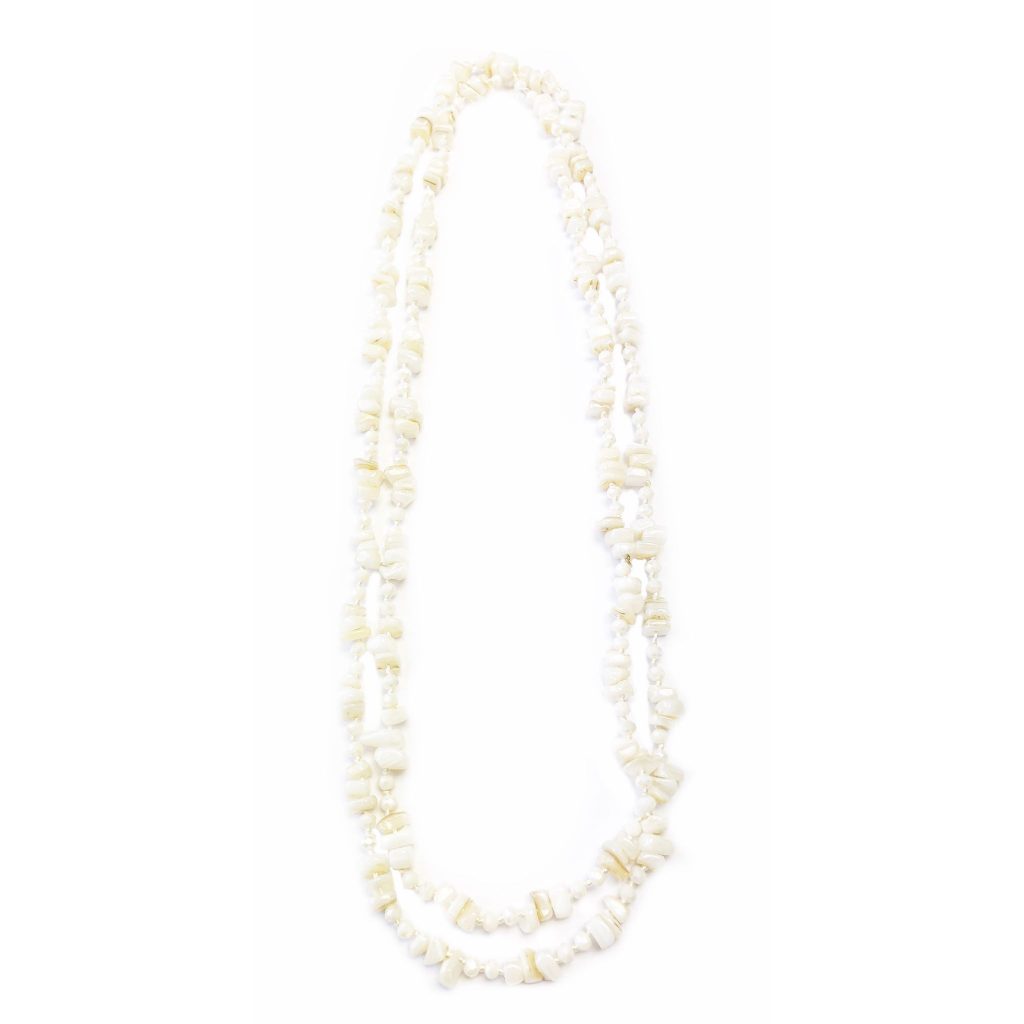 2010052C Beautiful Beads Long Summer Necklace Cream SHSales