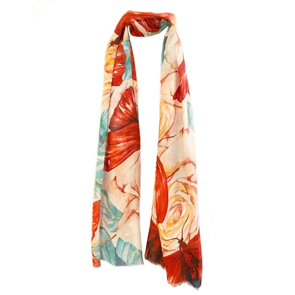 SH SF1990039R Red South Carolina Floral Butterfly Scarf SHSales