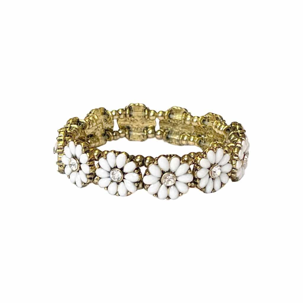 1032014 Summer Crystal Daisy Bracelet with VintageStyle GoldTone