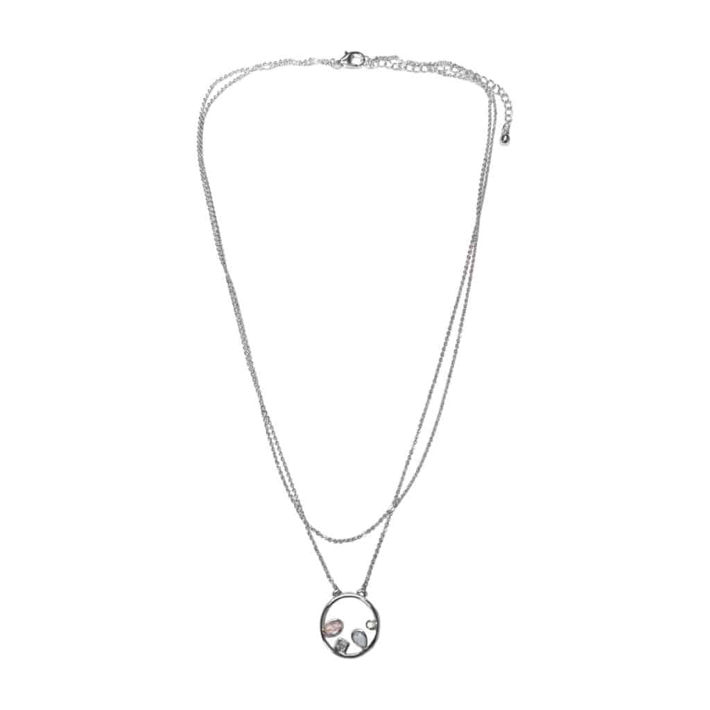 2010823S Jemma Layered Crystal Pendant Necklace Silvertone SHSales