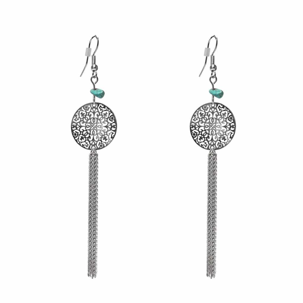 205787S Filigree Turquoise Drop Earrings Silver Tone SHSales