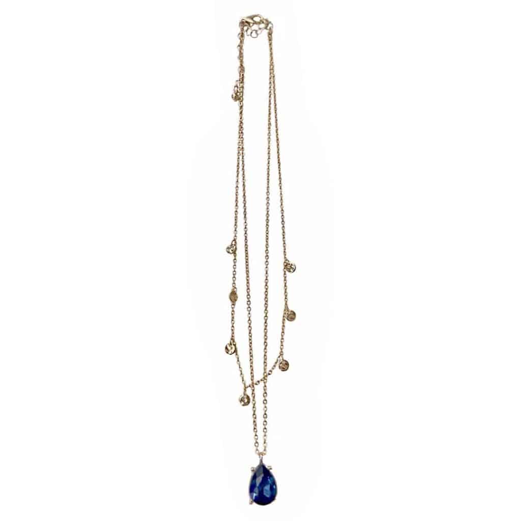 2012012 Layered GoldTone Blue Crystal Pendant Necklace SHSales