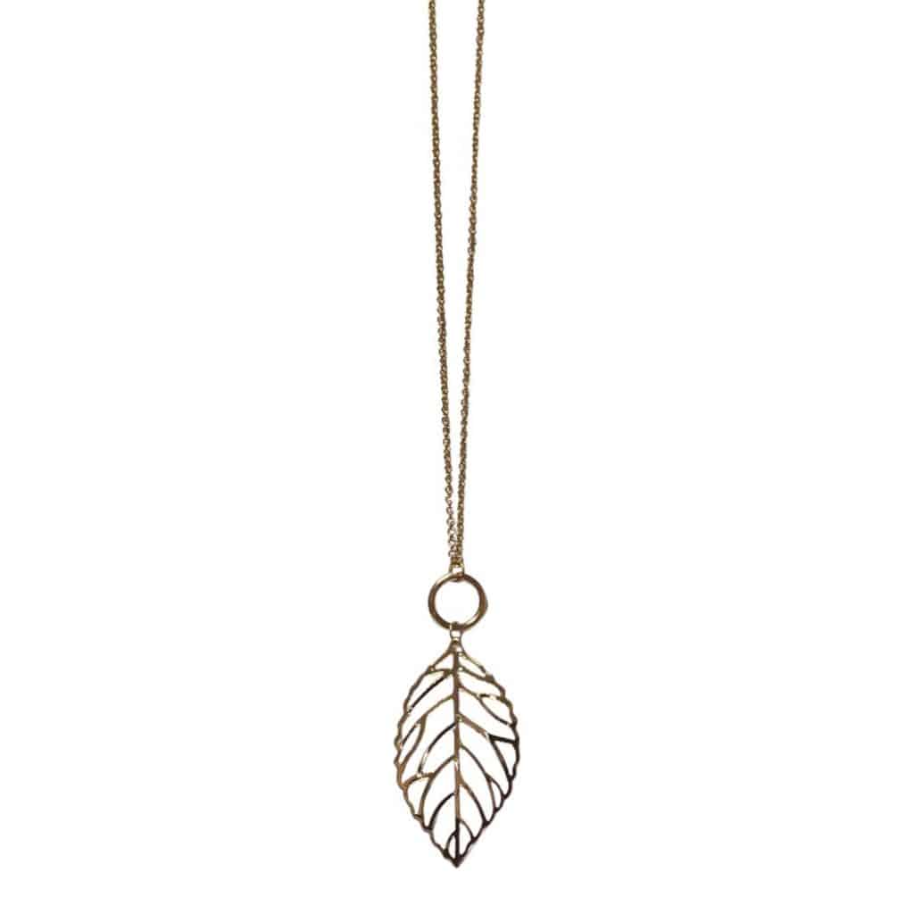 Gold Plated With Zirconia Dangling Leaf Pendant With Long Chain Necklace