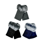 SHGL1010 Crystal Faux Fur, Faux Suede Fingerless Gloves (Black, Grey, Navy)