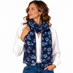 SHPS1134 Navy & Pink Flower Print Scarf with Glitter Detailing (Colour as Shown)