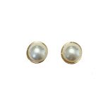 206145RO Elegant Round Faux Pearl Clip Earrings with Gold-Tone Halo