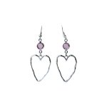 206093LI Lilac Crystal Heart Drop Earrings Silver-Tone