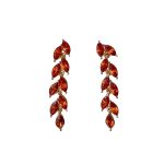 206095OR Elegant Summer Crystal Leaf Drop Earrings - Orange