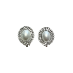 206181S Diamanté Crystal Faux-Pearl Clip Earrings (Silver-Tone)