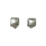 206253SQ Elegant Faux-Pearl Diamanté Clip Earrings (Square)