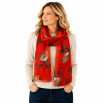SHLP1630 Festive Robin Print Scarf with Glitter Finish (3 Assorted Colours)